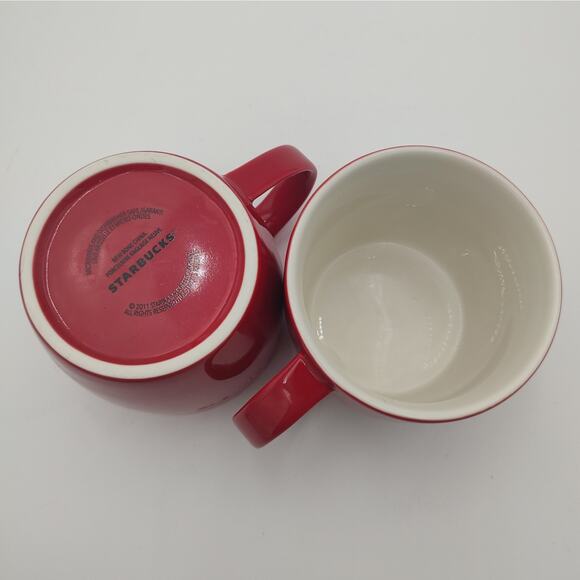 Starbucks 16 oz Ceramic Mug Set Red Partridge Bird Coffee Cups 2011 Holiday - Picture 6 of 13